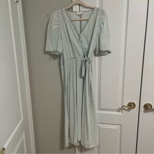 Bohme | Denim Wrap Midi Dress, Light Blue Wash, Short Sleeves | Size Large